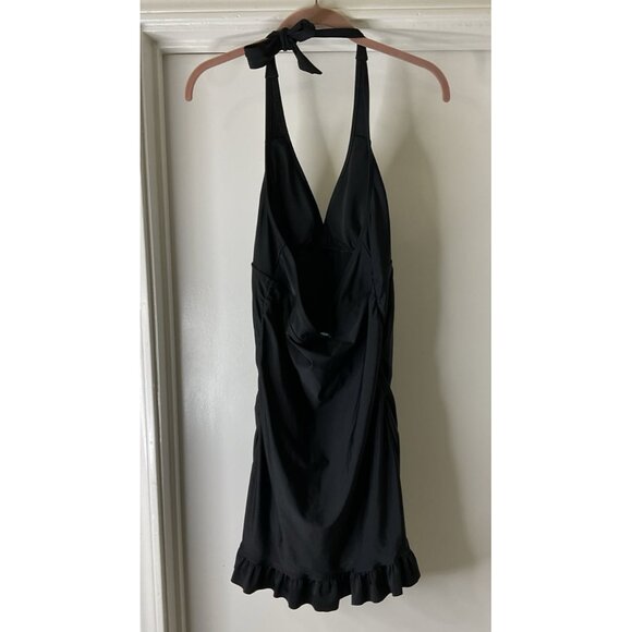 Assets Sara Blakely Spanx Blk Halter Swim Dress Size Large Ruffle Hem Swimsuit - Picture 4 of 8